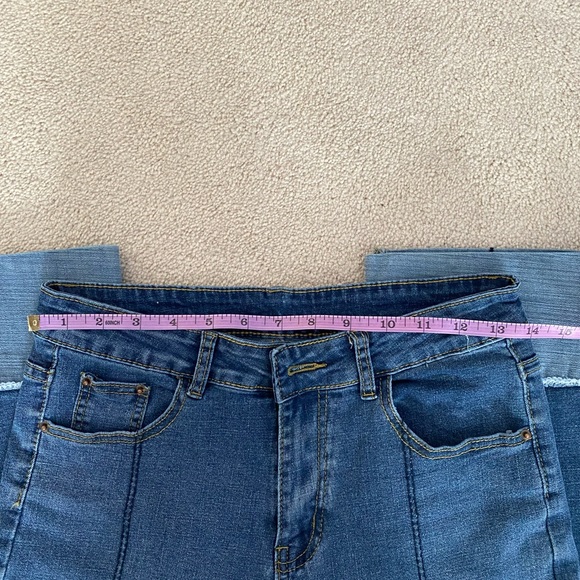 Colour block straight leg jeans patchwork two tone - Picture 4 of 6